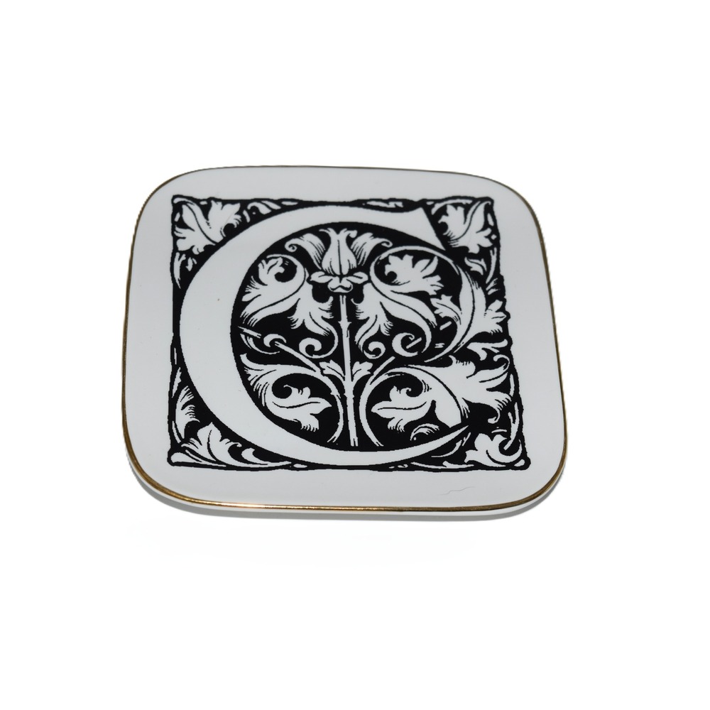 Rosanna Lithographie Initial C Trinket Dish OS White Black Gold Excellent Tray